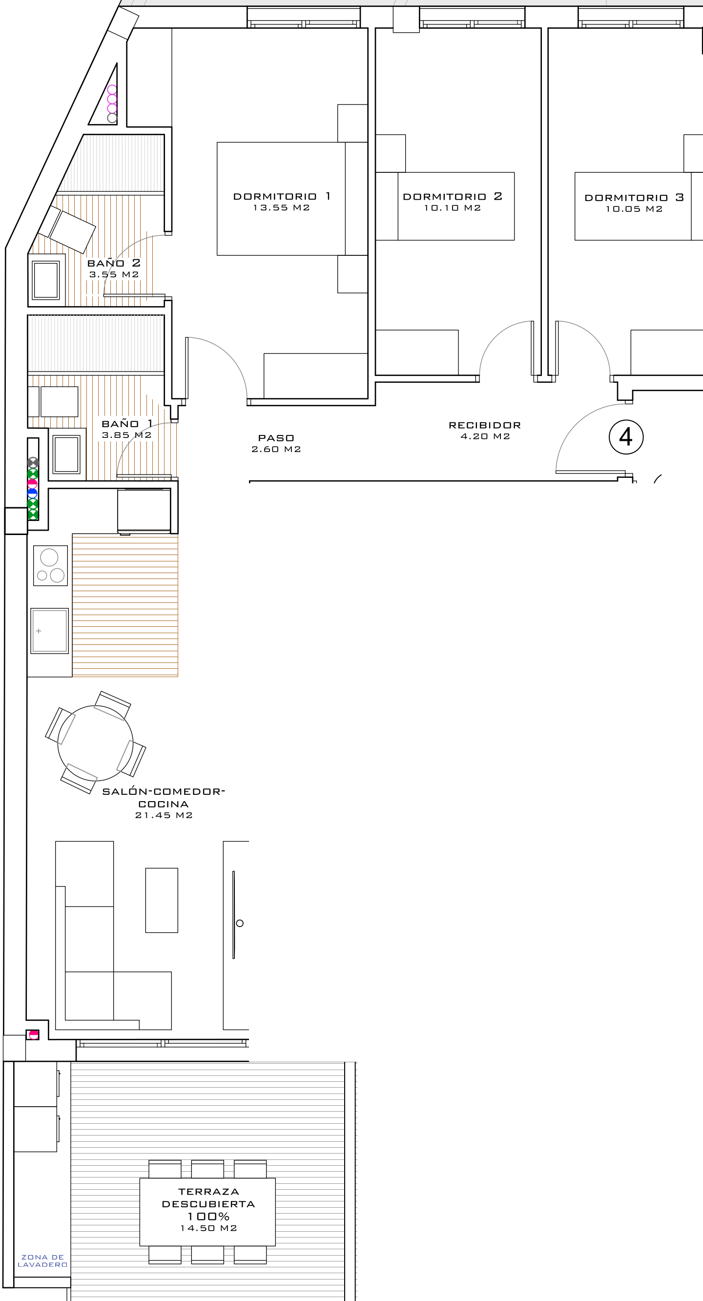 Plano ático PA-04 — 82 m² + terraza 14,5 m²