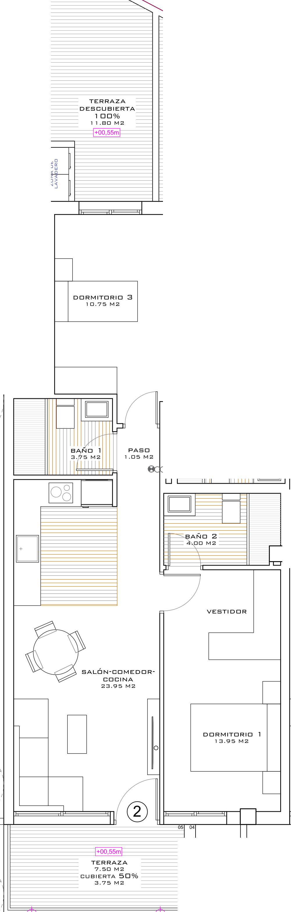 Plano vivienda PB-02 — 66 m²