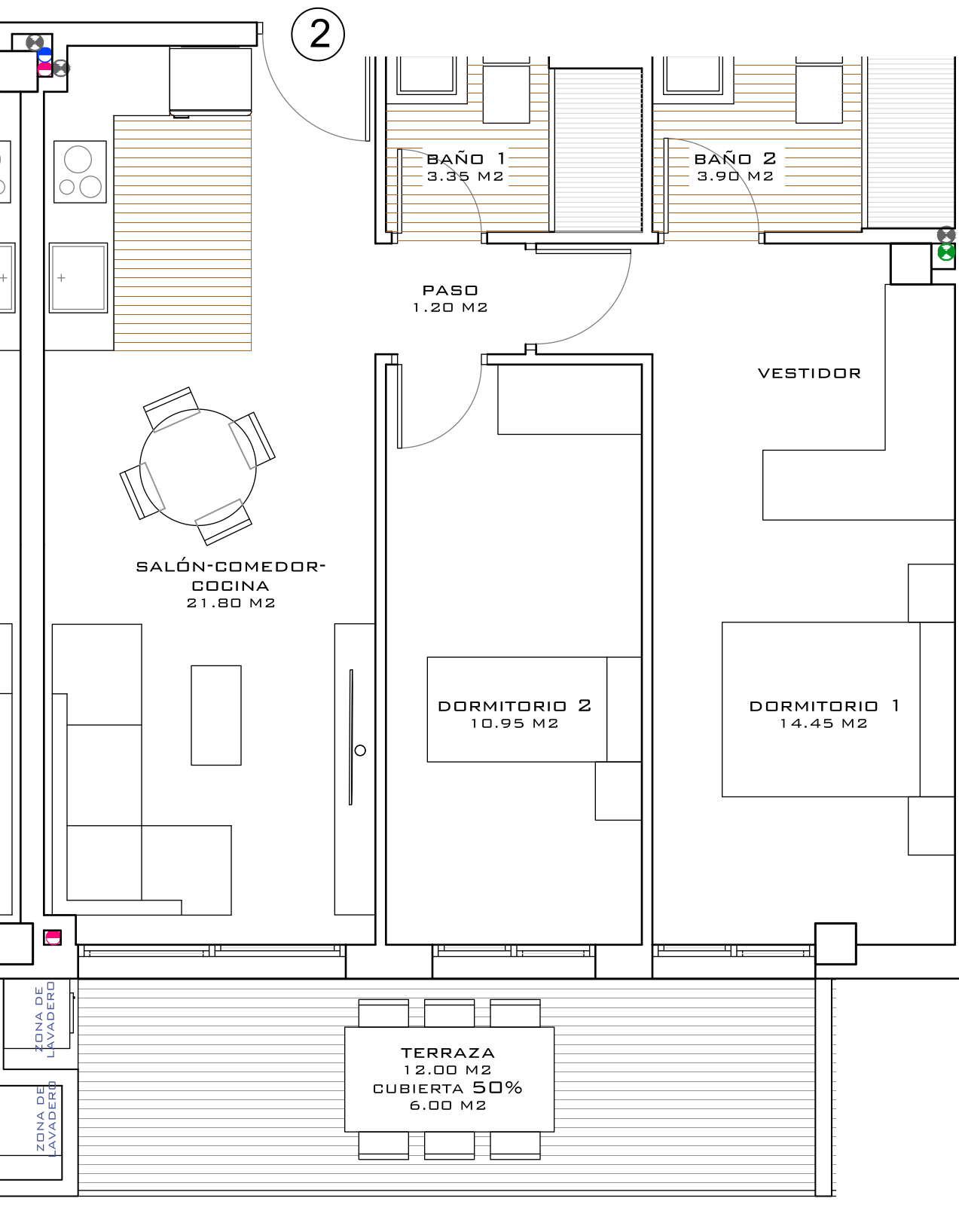 Plano tipología P1-02 / P2-02 / P3-02 — 65 m²