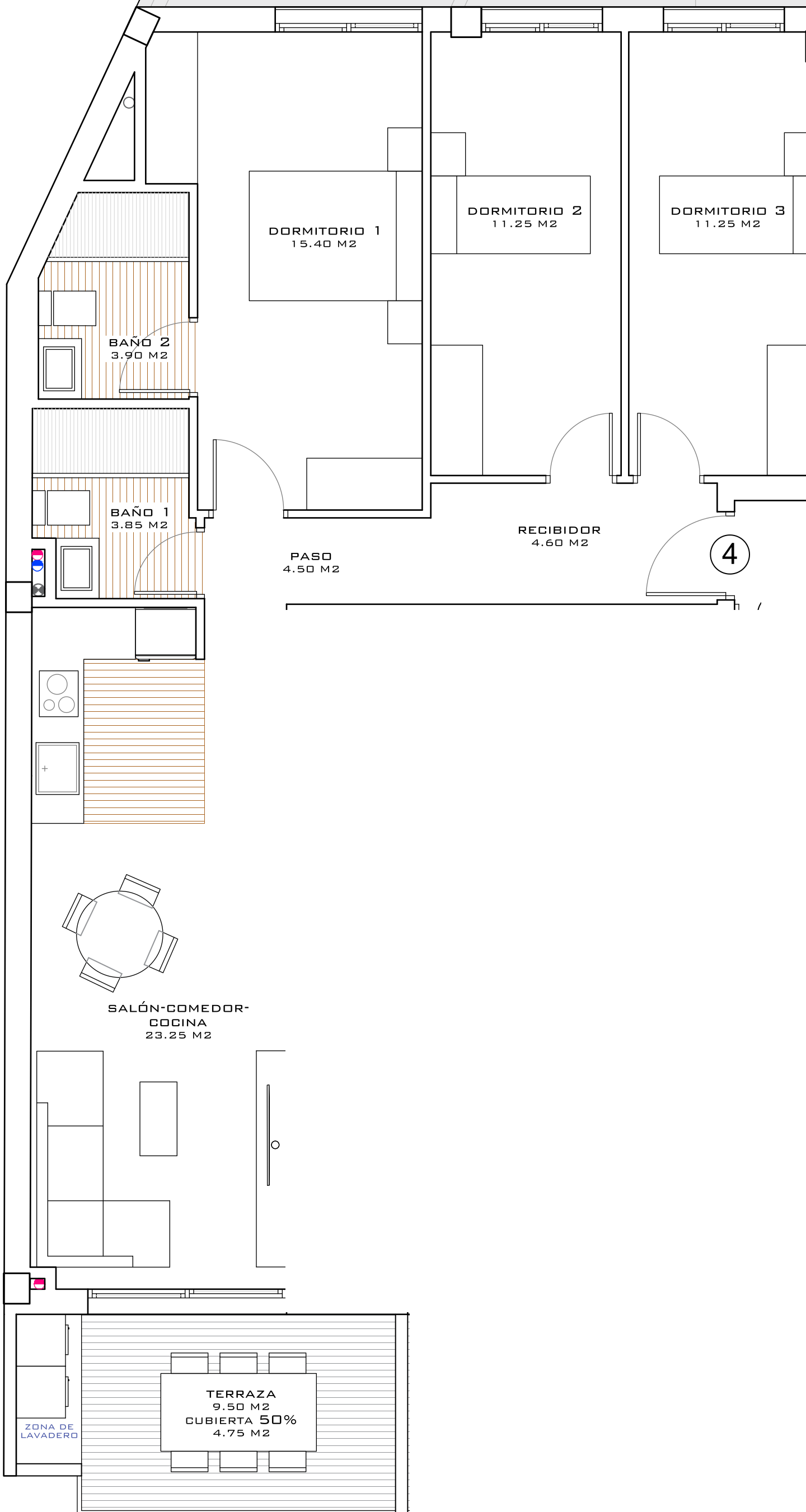 Plano tipología P1-04 / P2-04 / P3-04 — 90 m²