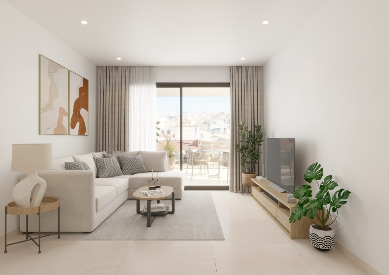 Sala de estar con acceso a terraza — apartamento de dos dormitorios, Prim 3